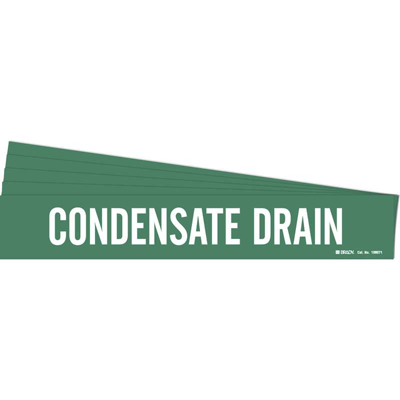 CONDENSATE DRAIN Pipe Marker Style 1HV Polyester White on Green 1 per Card, 5 PK